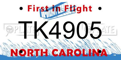 TK4905 North Carolina License Plate
