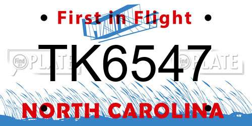 TK6547 North Carolina License Plate