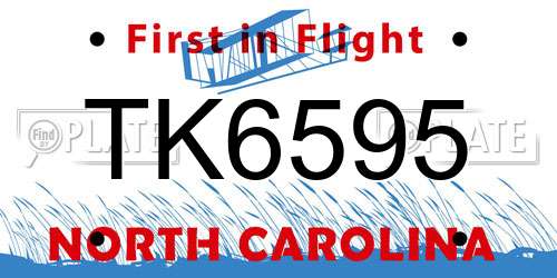 TK6595 North Carolina License Plate