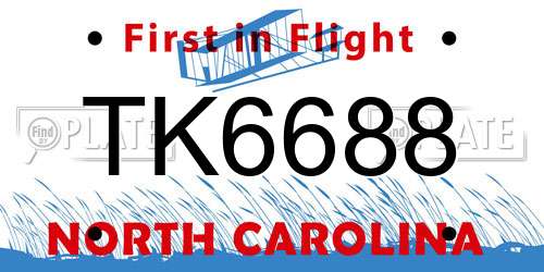 TK6688 North Carolina License Plate