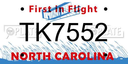 TK7552 North Carolina License Plate