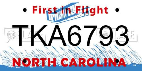 TKA6793 North Carolina License Plate
