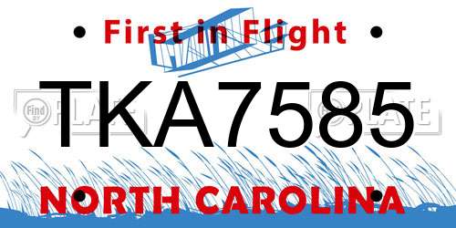 TKA7585 North Carolina License Plate