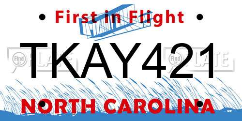 TKAY421 North Carolina License Plate