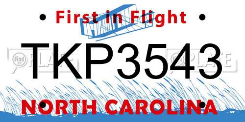 TKP3543 North Carolina License Plate