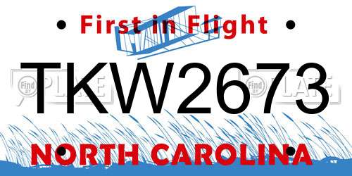 TKW2673 North Carolina License Plate