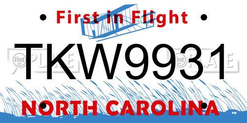 TKW9931 North Carolina License Plate