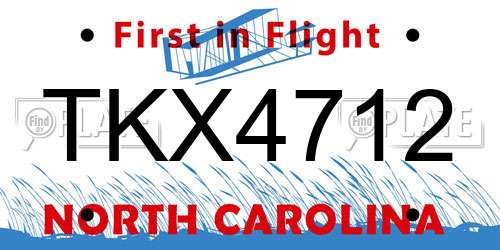 TKX4712 North Carolina License Plate