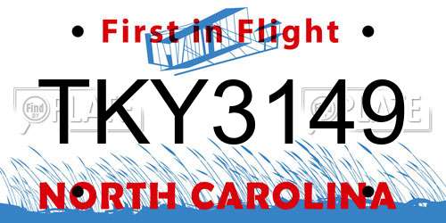 TKY3149 North Carolina License Plate