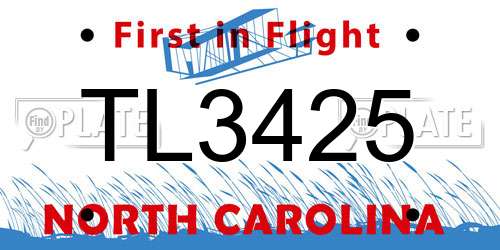 TL3425 North Carolina License Plate