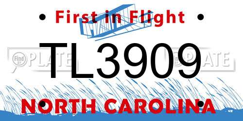 TL3909 North Carolina License Plate
