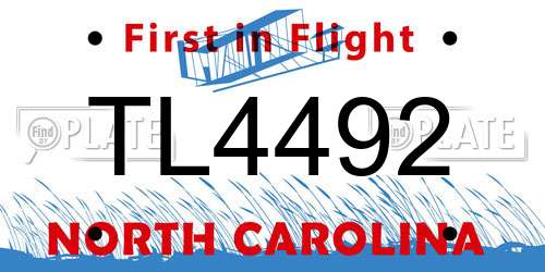 TL4492 North Carolina License Plate