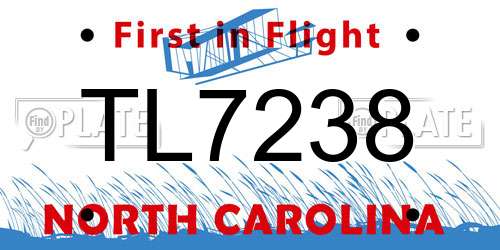 TL7238 North Carolina License Plate