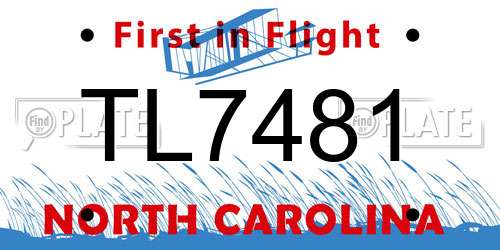 TL7481 North Carolina License Plate