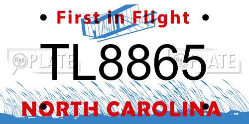 TL8865 North Carolina License Plate
