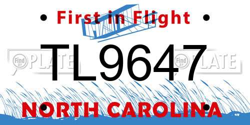 TL9647 North Carolina License Plate