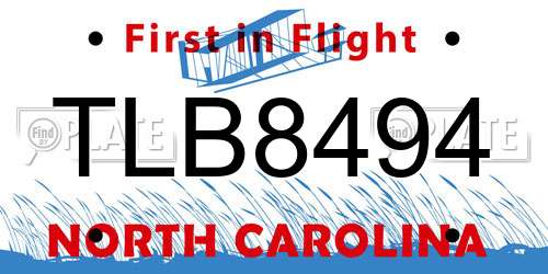 TLB8494 North Carolina License Plate