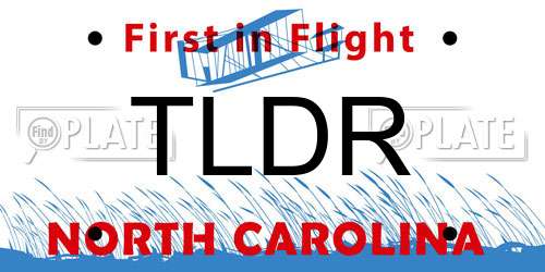 TLDR North Carolina License Plate