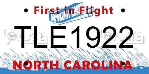 TLE1922 North Carolina License Plate