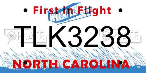 TLK3238 North Carolina License Plate