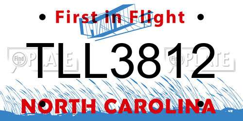 TLL3812 North Carolina License Plate