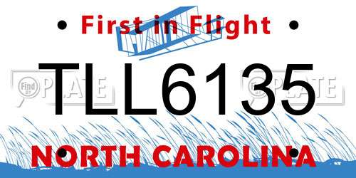TLL6135 North Carolina License Plate