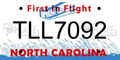 TLL7092 North Carolina License Plate