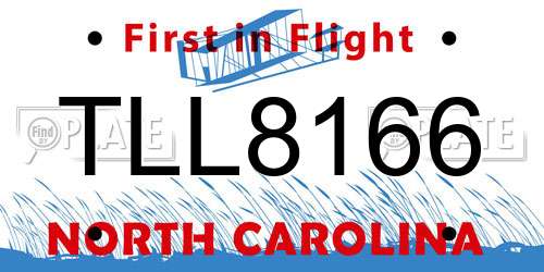 TLL8166 North Carolina License Plate