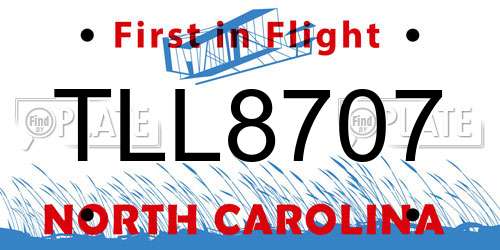 TLL8707 North Carolina License Plate