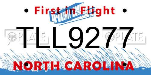 TLL9277 North Carolina License Plate