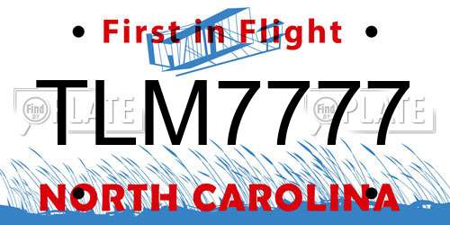 TLM7777 North Carolina License Plate