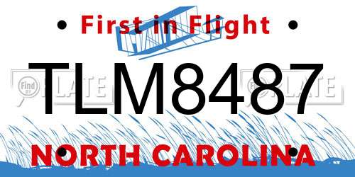 TLM8487 North Carolina License Plate