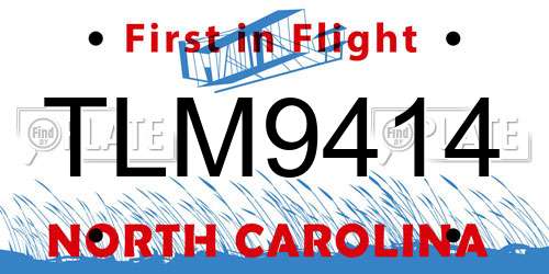 TLM9414 North Carolina License Plate
