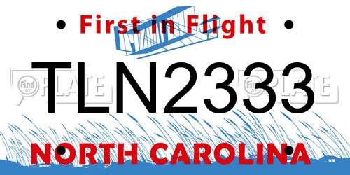 TLN2333 North Carolina License Plate