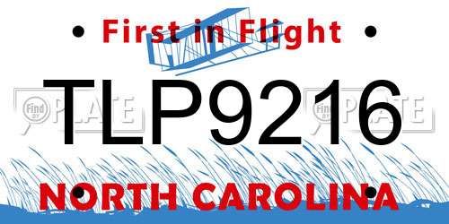 TLP9216 North Carolina License Plate