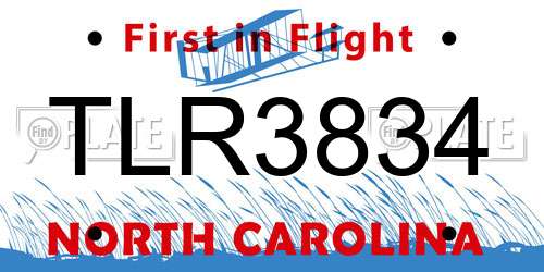 TLR3834 North Carolina License Plate