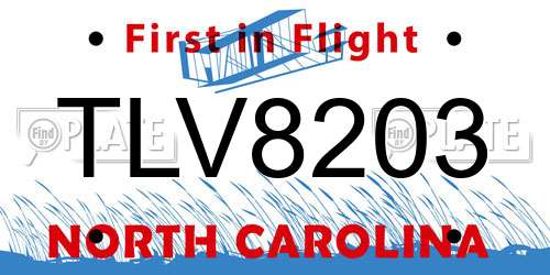 TLV8203 North Carolina License Plate