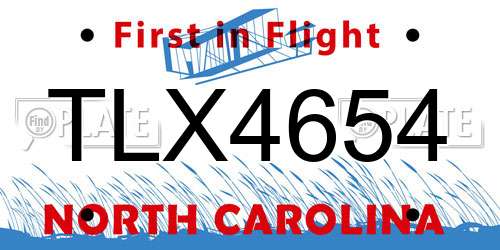 TLX4654 North Carolina License Plate