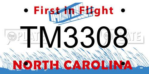 TM3308 North Carolina License Plate