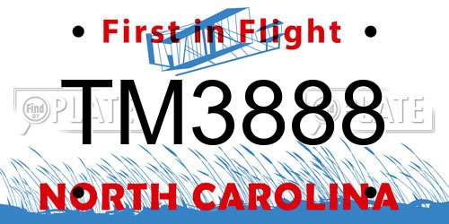 TM3888 North Carolina License Plate