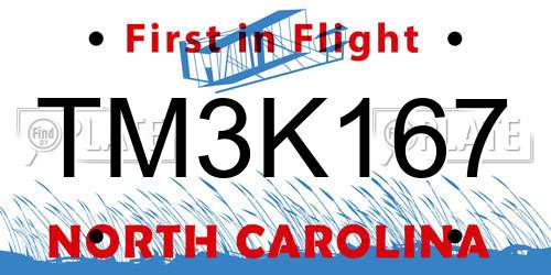 TM3K167 North Carolina License Plate