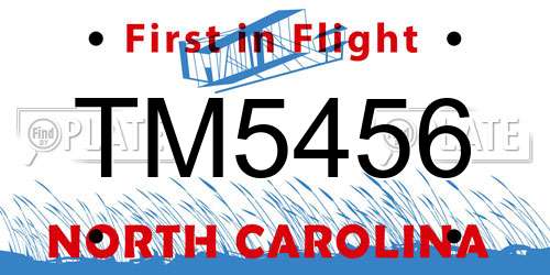 TM5456 North Carolina License Plate