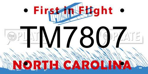 TM7807 North Carolina License Plate