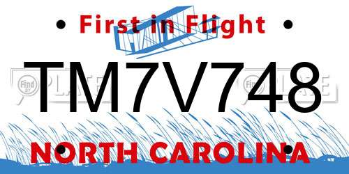 TM7V748 North Carolina License Plate