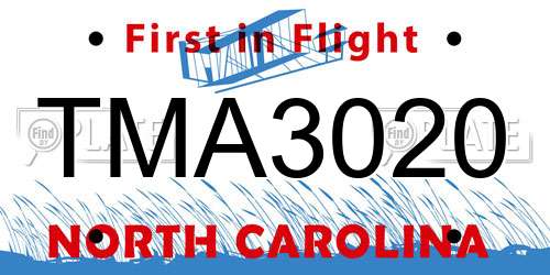 TMA3020 North Carolina License Plate