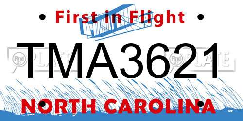 TMA3621 North Carolina License Plate