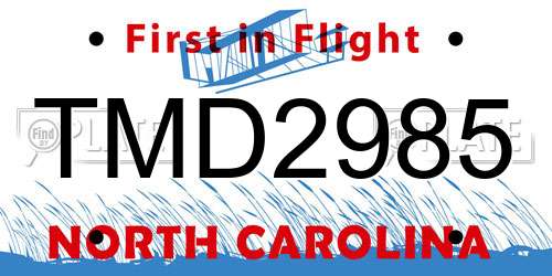 TMD2985 North Carolina License Plate