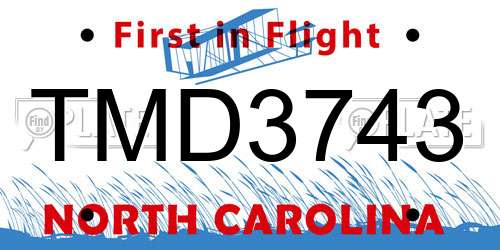 TMD3743 North Carolina License Plate