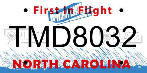 TMD8032 North Carolina License Plate