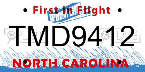 TMD9412 North Carolina License Plate